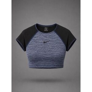 Nike Dri-FIT Women Blue Space Dye Ribbed Back Athletic Crop Top 889797-429 S